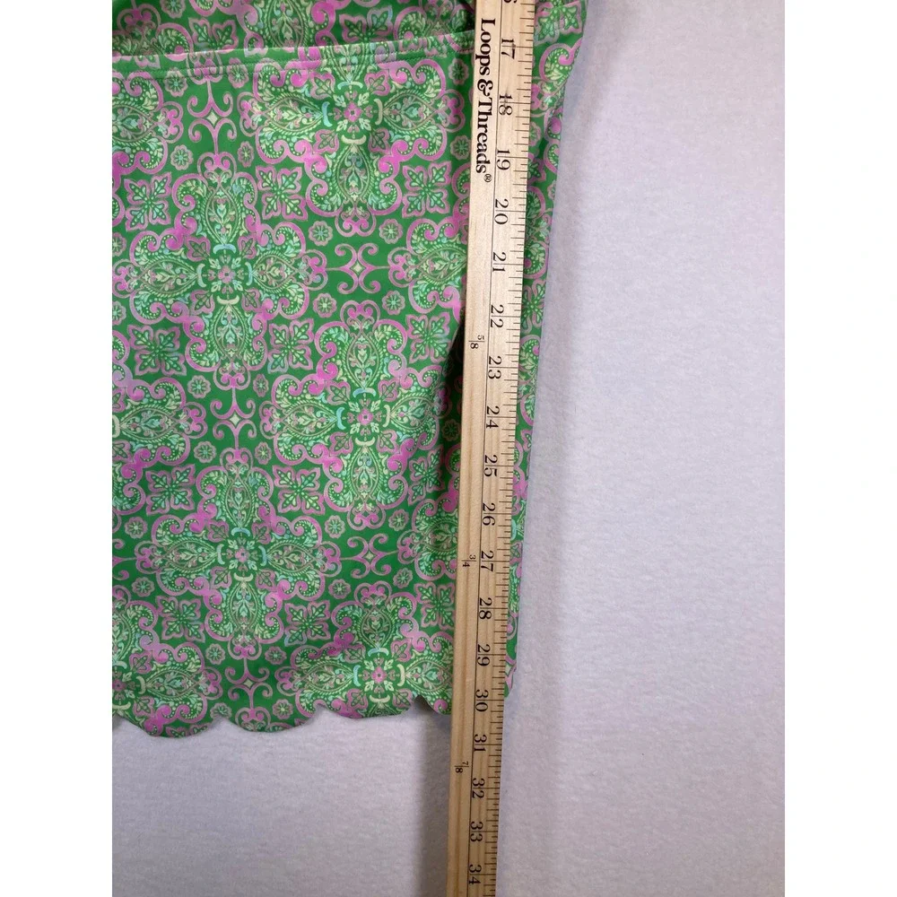 Boho Preppy Susan‎ Graver Womens 28W Green Pink Paisley Scalloped Tankini Top